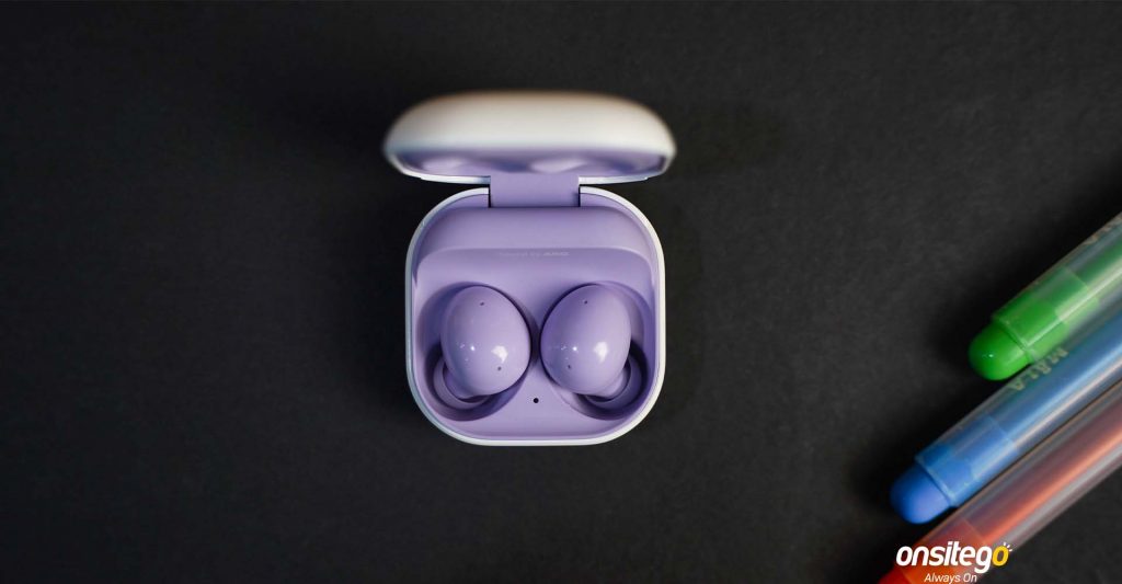 Samsung Galaxy Buds 2 Purple Case Opened