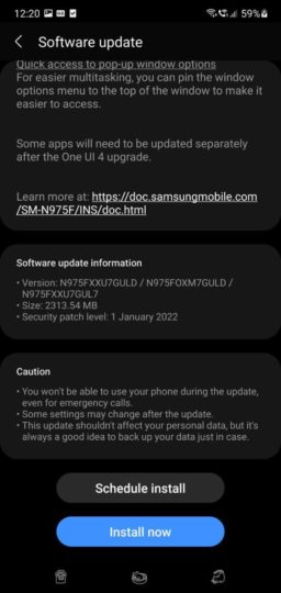 Samsung Galaxy Note 10 Plus Android 12 Update