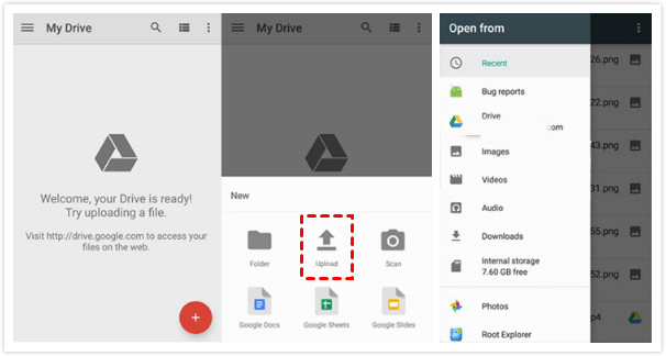 Cargue archivos en Google Drive a través de la aplicación para teléfonos inteligentes Google Drive